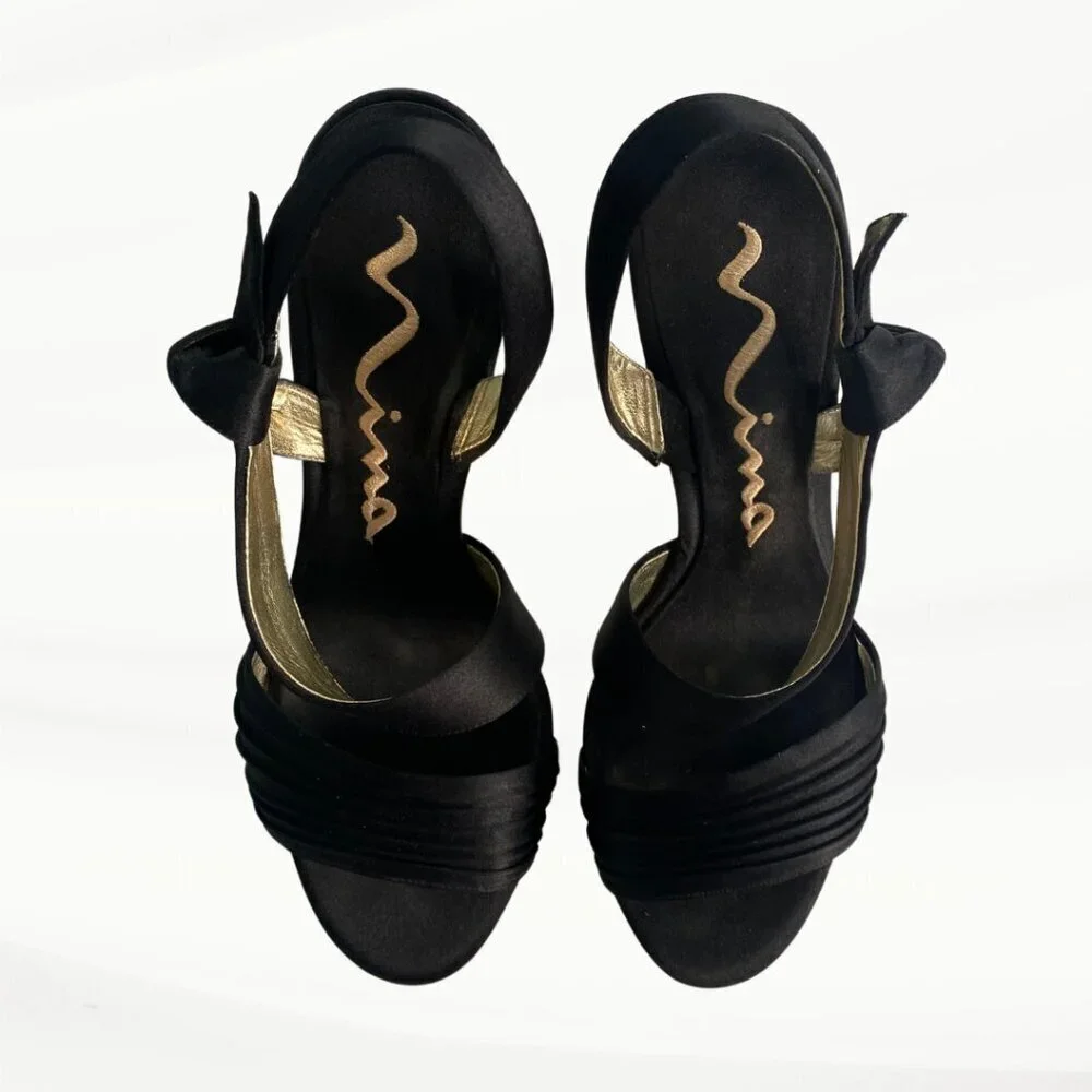 Nina Vitoria Black Luster Sandal, 3.5" Heels, Size 7.5 M US, 37.5 EU - Picture 3 of 11